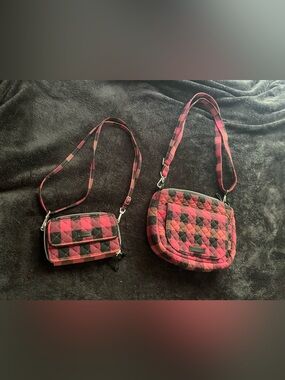 Vera Bradley Red and Black Quilted Plaid Crossbody Bag Set Purse And Wallet